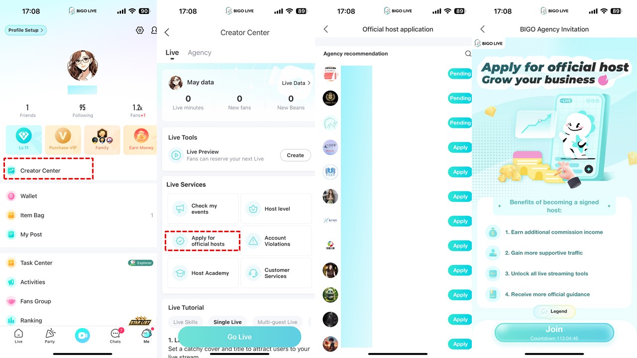 BIGO LIVE agency application page
